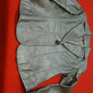 Metallic gray leather jacket by Jones New York